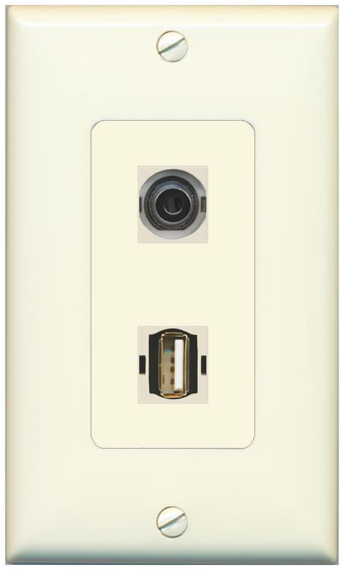 1 3.5mm 1 USB2 Wall Plate [Light-almond]