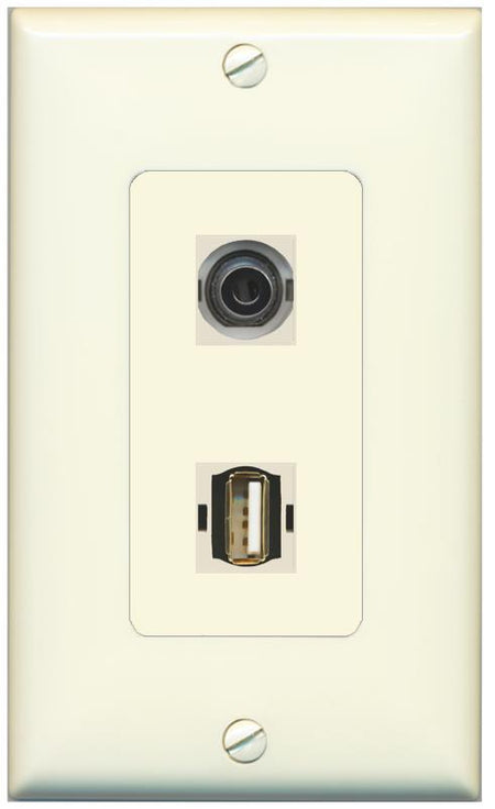 1 3.5mm 1 USB2 Wall Plate [Light-almond]