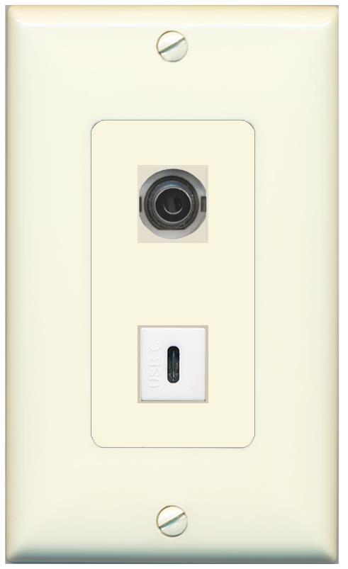 1 3.5mm 1 USBC Wall Plate [Light-almond]