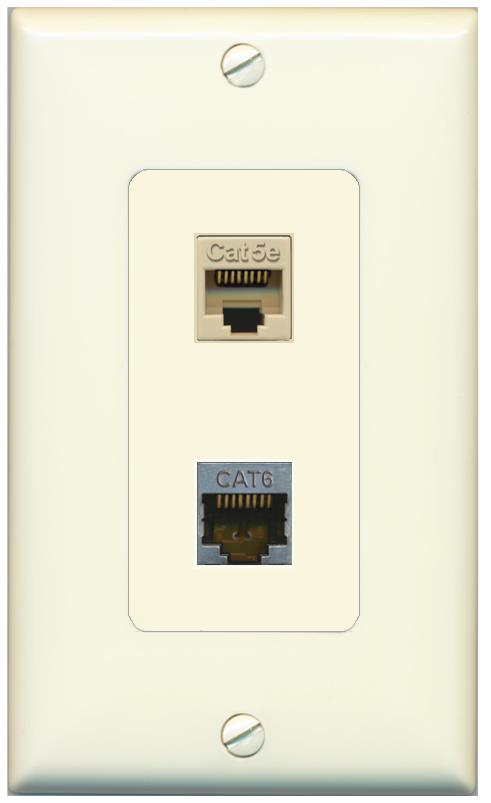 1 CAT5E 1 CAT6-SHIELDED Wall Plate [Light-almond]