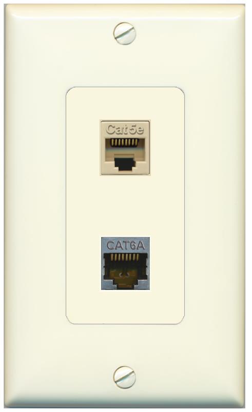 1 CAT5E 1 CAT6A Wall Plate [Light-almond]