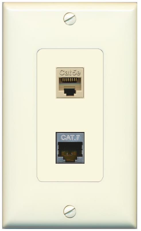 1 CAT5E 1 CAT7 Wall Plate [Light-almond]