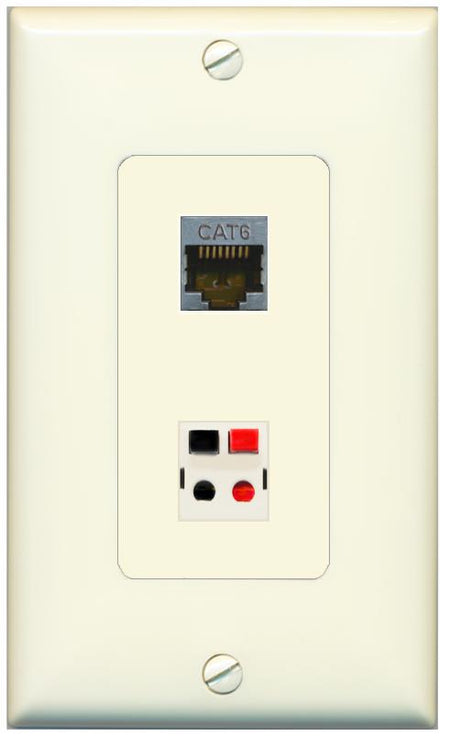 1 CAT6-SHIELDED 1 SPEAKER Wall Plate [Light-almond]