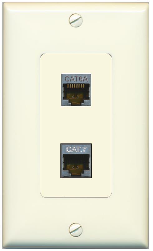 1 CAT6A 1 CAT7 Wall Plate [Light-almond]