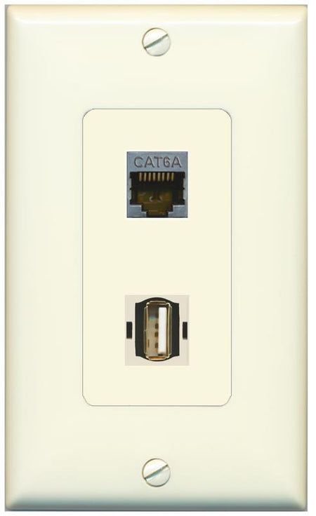 1 CAT6A 1 USB2 Wall Plate [Light-almond]
