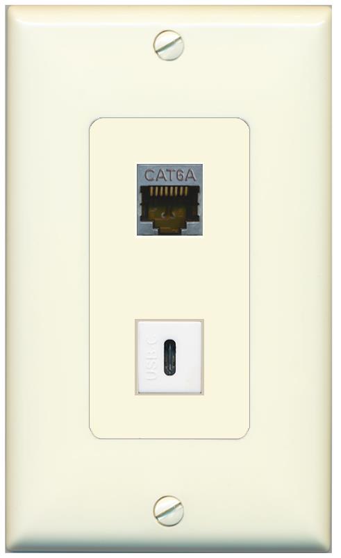 1 CAT6A 1 USBC Wall Plate [Light-almond]