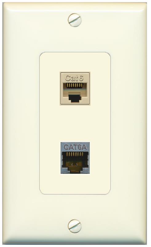 1 CAT6 1 CAT6A Wall Plate [Light-almond]