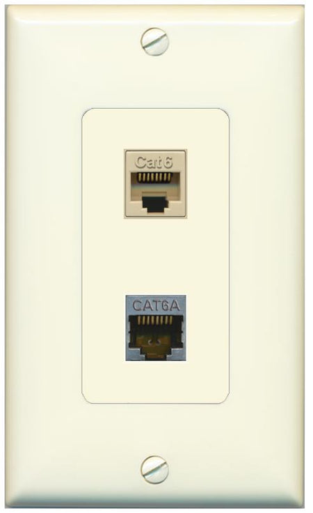 1 CAT6 1 CAT6A Wall Plate [Light-almond]