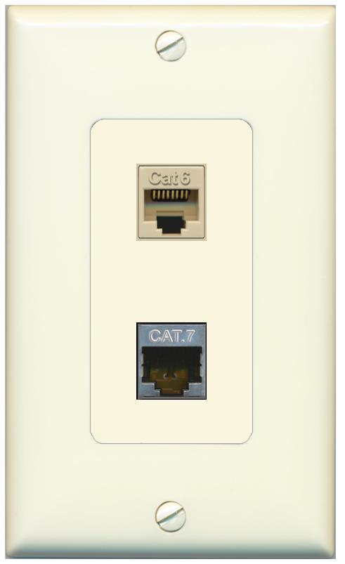 1 CAT6 1 CAT7 Wall Plate [Light-almond]