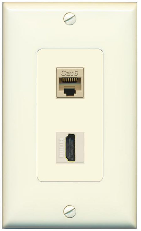 1 CAT6 1 HDMI Wall Plate [Light-almond]