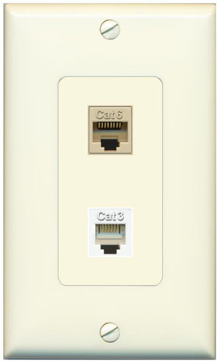 1 CAT6 1 PHONE Wall Plate [Light-almond]