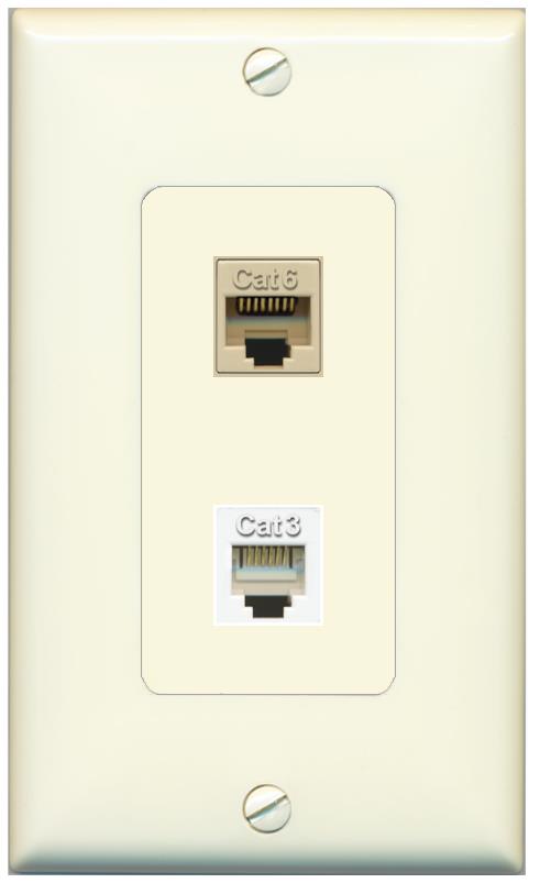1 CAT6 1 PHONE Wall Plate [Light-almond]