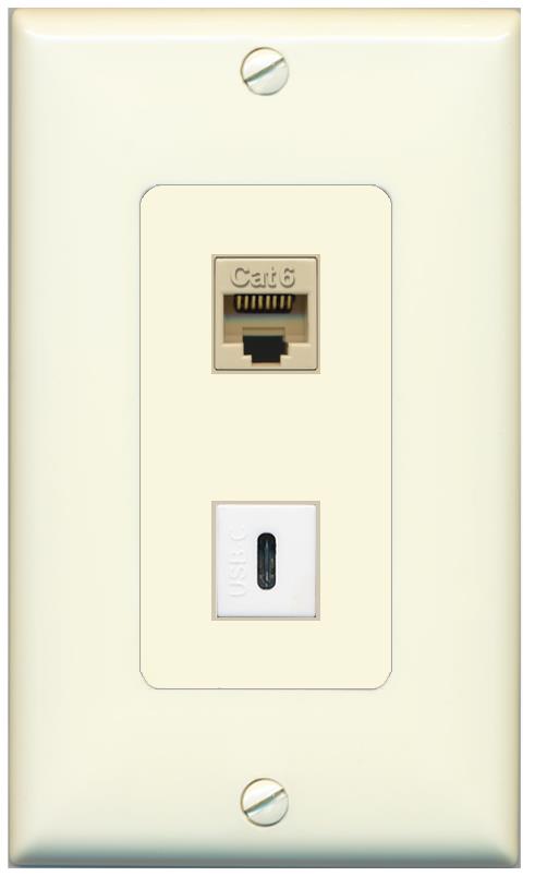 1 CAT6 1 USBC Wall Plate [Light-almond]