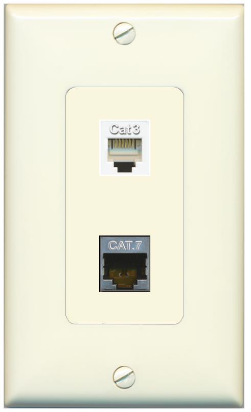 1 CAT7 1 PHONE Wall Plate [Light-almond]