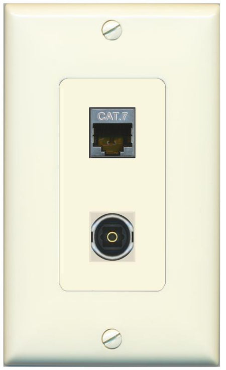 1 CAT7 1 TOSLINK Wall Plate [Light-almond]