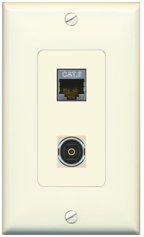 1 CAT7 1 TOSLINK Wall Plate [Light-almond]