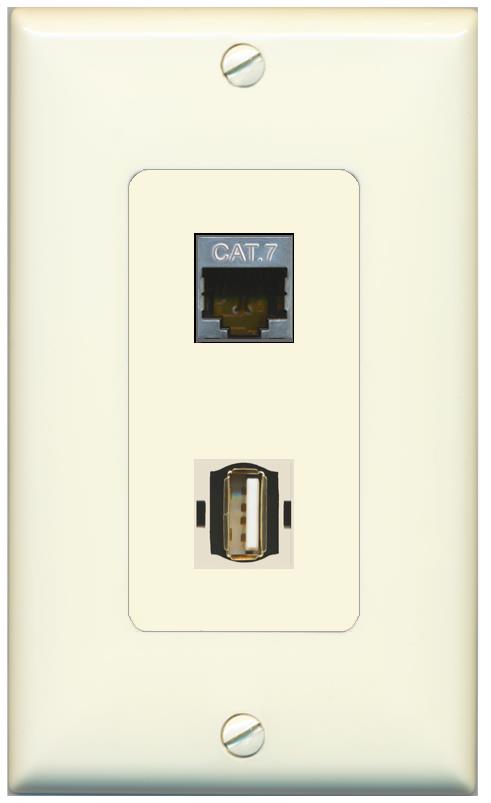 1 CAT7 1 USB2 Wall Plate [Light-almond]