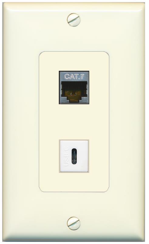 1 CAT7 1 USBC Wall Plate [Light-almond]