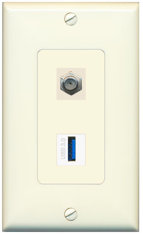 1 COAX 1 USB-3 Wall Plate [Light-almond]