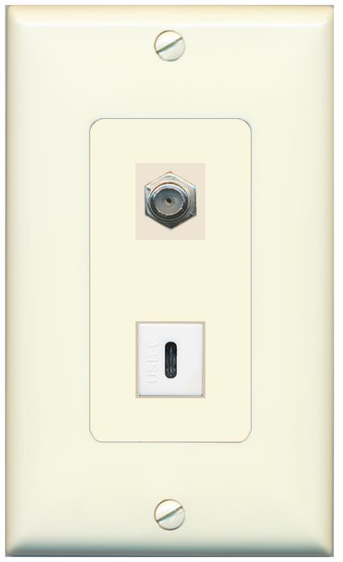 1 COAX 1 USBC Wall Plate [Light-almond]