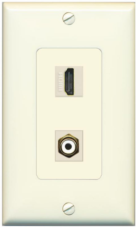 1 HDMI 1 RCA-WHITE Wall Plate [Light-almond]