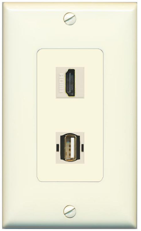 1 HDMI 1 USB2 Wall Plate [Light-almond]