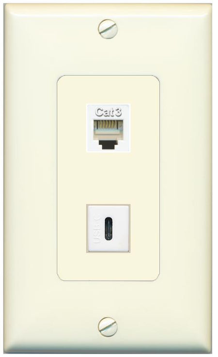 1 PHONE 1 USBC Wall Plate [Light-almond]