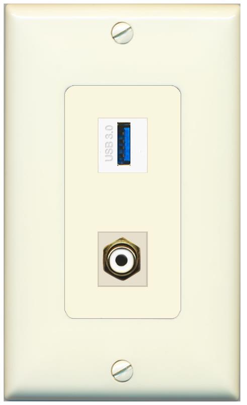 1 RCA-WHITE 1 USB-3 Wall Plate [Light-almond]