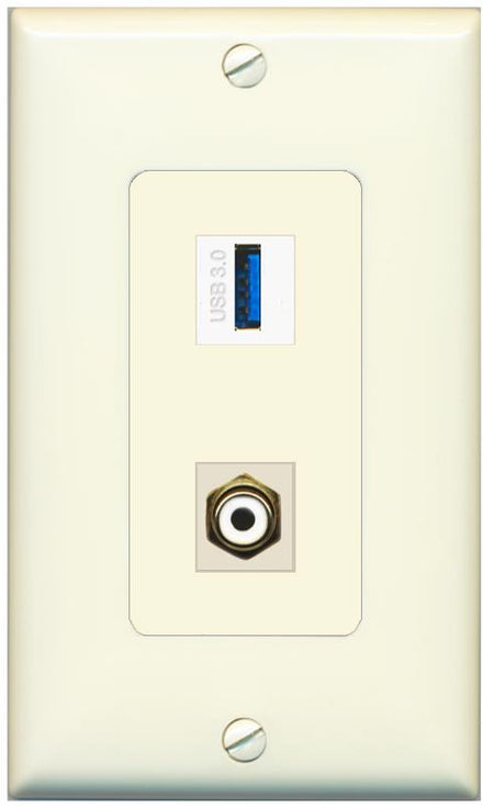 1 RCA-WHITE 1 USB-3 Wall Plate [Light-almond]