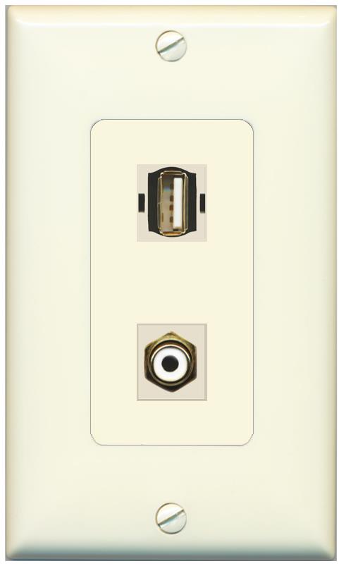 1 RCA-WHITE 1 USB2 Wall Plate [Light-almond]