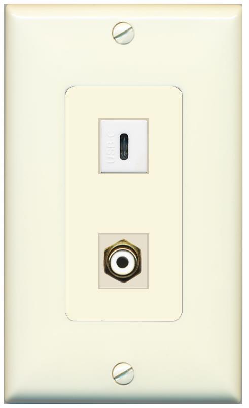 1 RCA-WHITE 1 USBC Wall Plate [Light-almond]