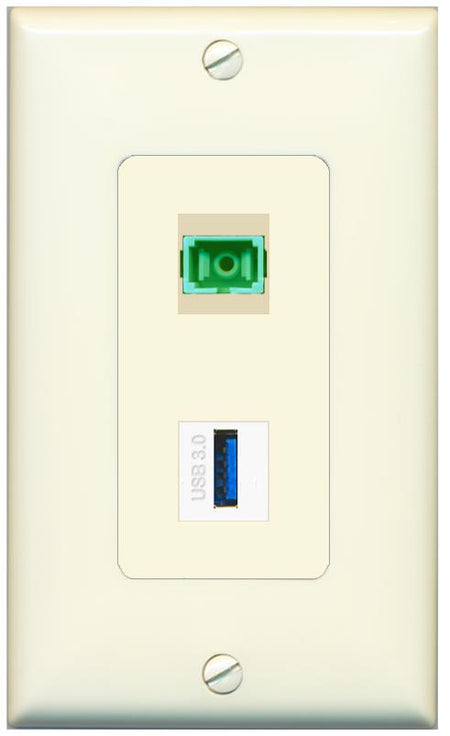 1 SC-APC-SX 1 USB-3 Wall Plate [Light-almond]