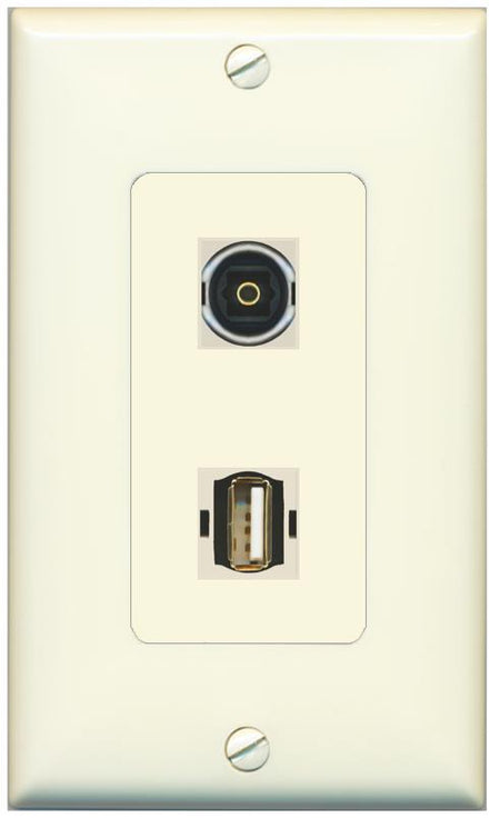 1 TOSLINK 1 USB2 Wall Plate [Light-almond]