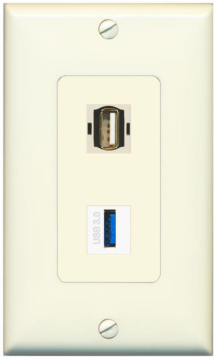 1 USB-3 1 USB2 Wall Plate [Light-almond]