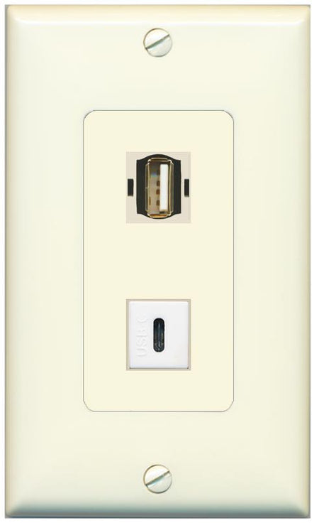 1 USB2 1 USBC Wall Plate [Light-almond]