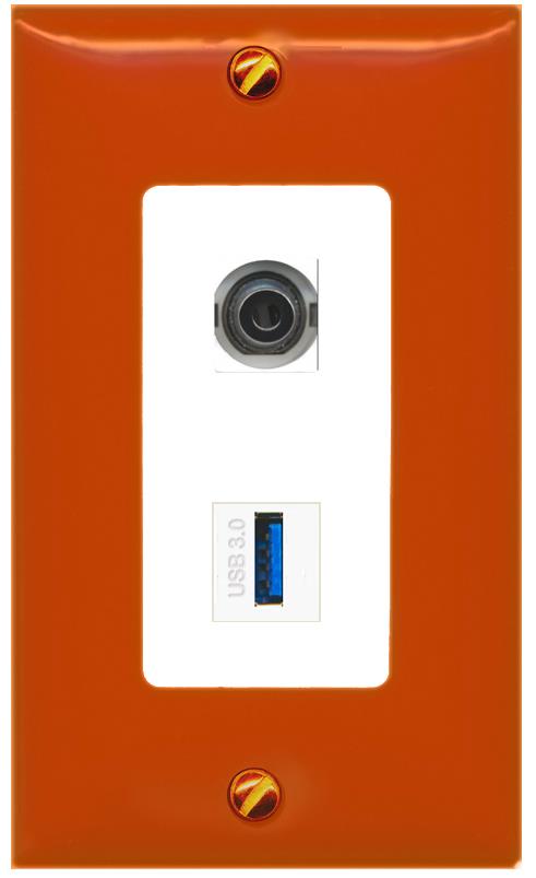 RiteAV 3.5mm USB-3 Wall Plate [Orange/White]