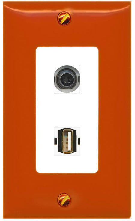 RiteAV 3.5mm USB2 Wall Plate [Orange/White]