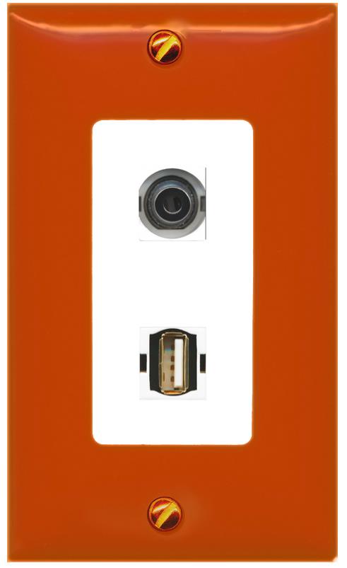 RiteAV 3.5mm USB2 Wall Plate [Orange/White]