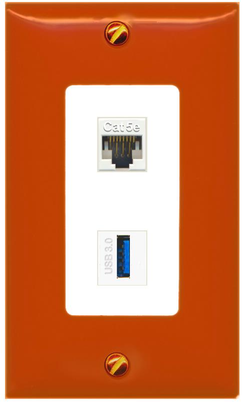 RiteAV CAT5E USB-3 Wall Plate [Orange/White]