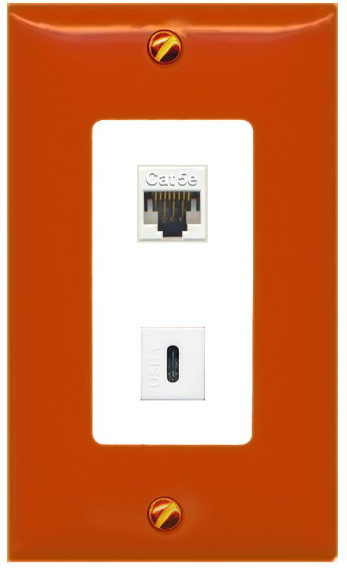 RiteAV CAT5E USBC Wall Plate [Orange/White]