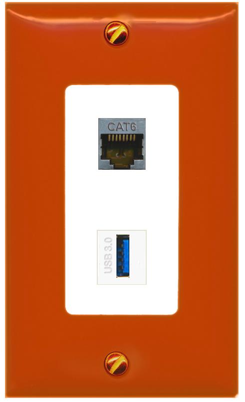 RiteAV CAT6-SHIELDED USB-3 Wall Plate [Orange/White]