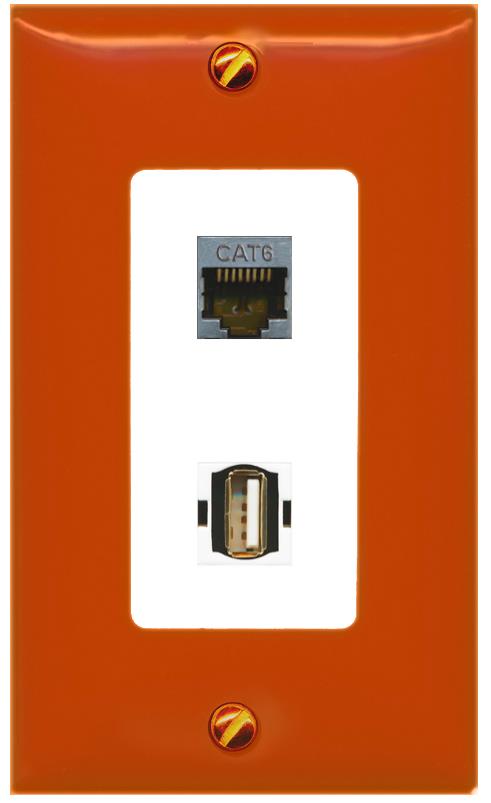 RiteAV CAT6-SHIELDED USB2 Wall Plate [Orange/White]