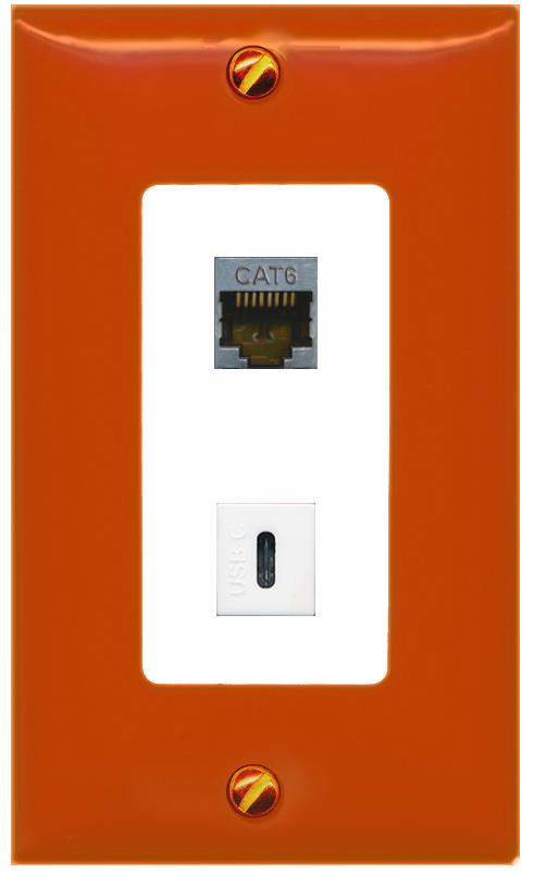 RiteAV CAT6-SHIELDED USBC Wall Plate [Orange/White]