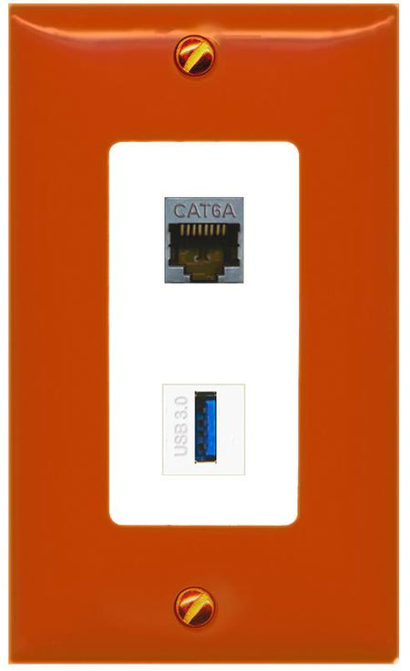 RiteAV CAT6A USB-3 Wall Plate [Orange/White]