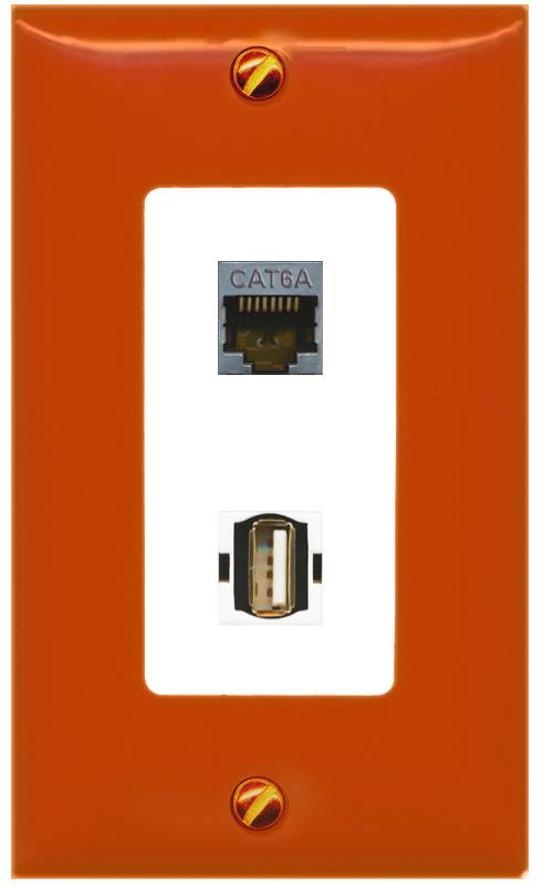 RiteAV CAT6A USB2 Wall Plate [Orange/White]