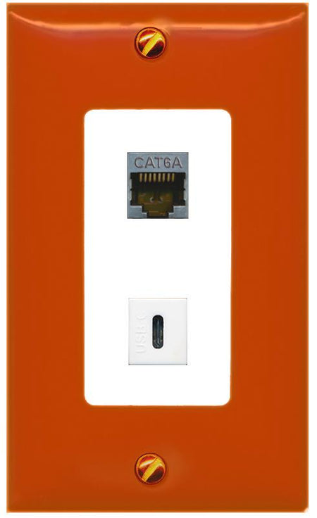 RiteAV CAT6A USBC Wall Plate [Orange/White]