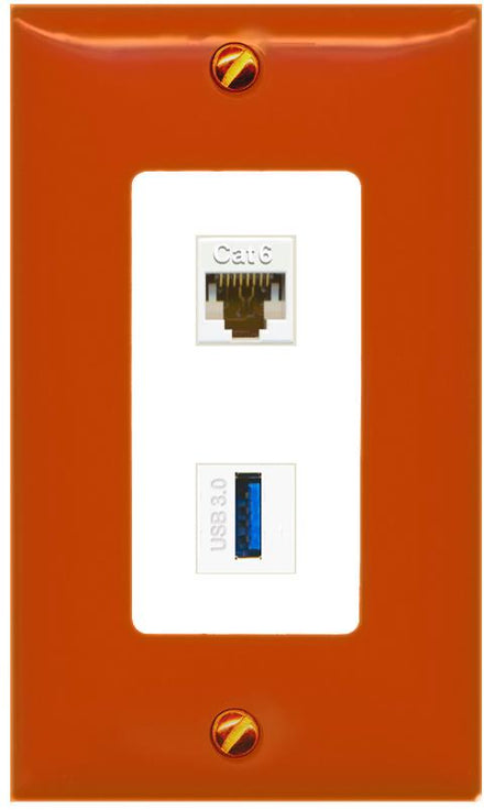 RiteAV CAT6 USB-3 Wall Plate [Orange/White]