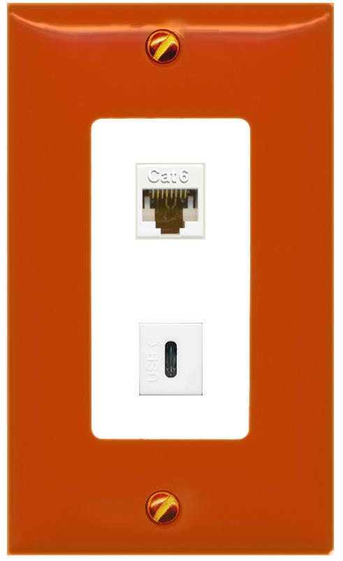 RiteAV CAT6 USBC Wall Plate [Orange/White]