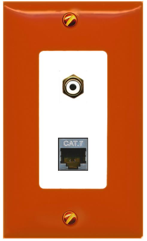 RiteAV CAT7 RCA-Orange/White Wall Plate [Orange/White]