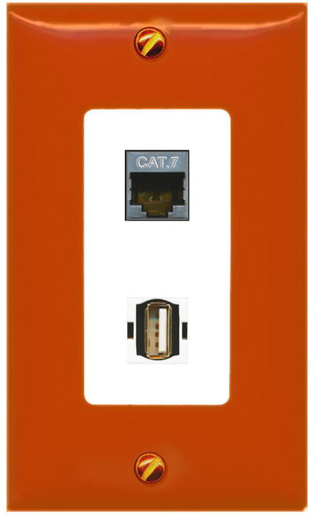 RiteAV CAT7 USB2 Wall Plate [Orange/White]